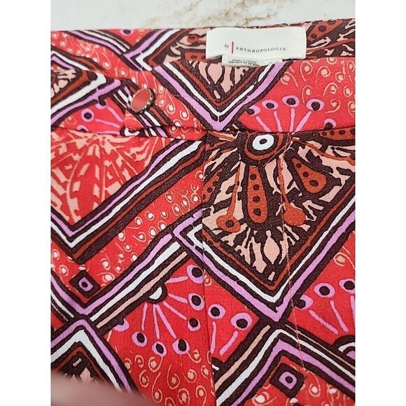 Anthropologie Skirted Wide Leg Pants Red Geometric Print High Rise Women's 8 - Picture 6 of 10